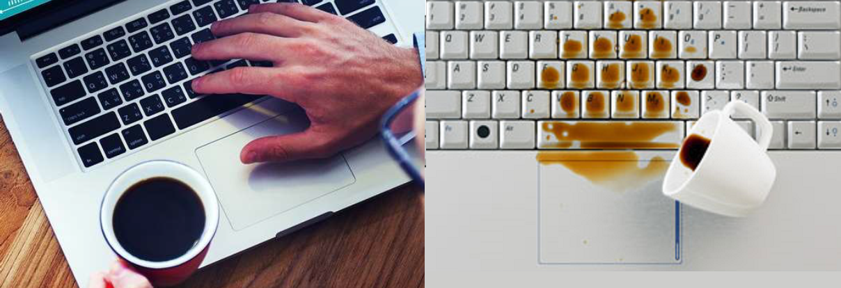 Coffee Spill Keyboad Laptop Work-at-Home